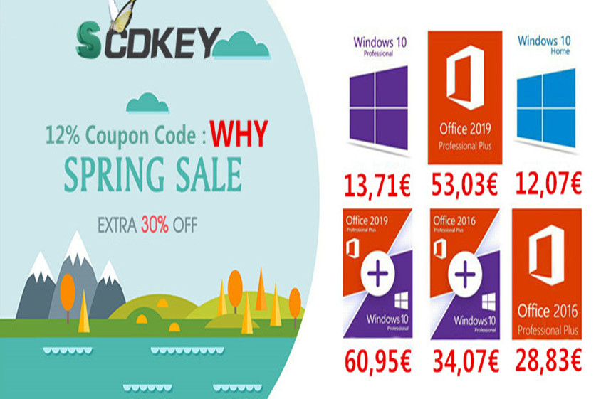 Spring Sale Scdkey: Windows 10 Pro a 12€ e Office 2016 a 28€