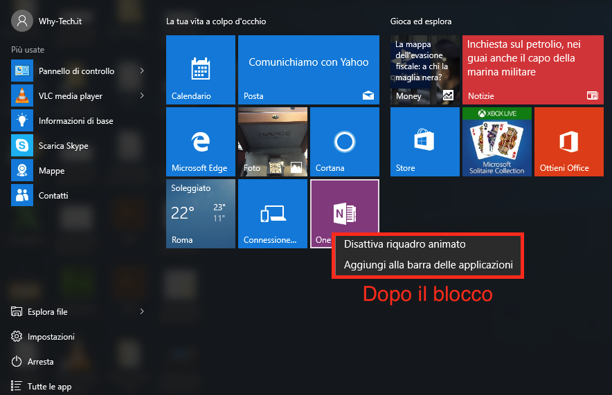 Come bloccare i riquadri delle applicazioni nel menu Start di Windows 10