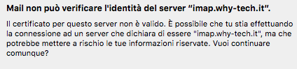 Mail (Mac OS X El Capitan), impossibile verificare l’identità del server